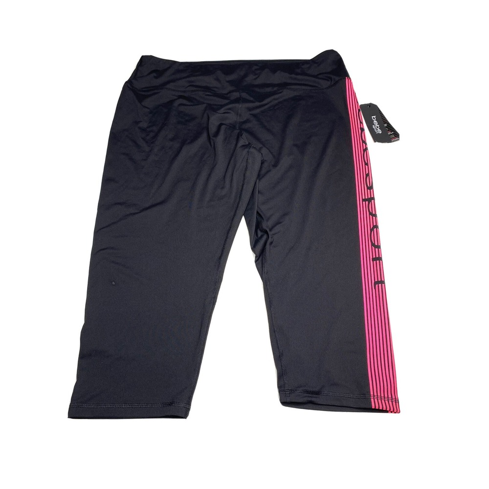 Bebe Sport Womens 3X Hot Pink Stripe Capri Leggings Black BP1166C NWT